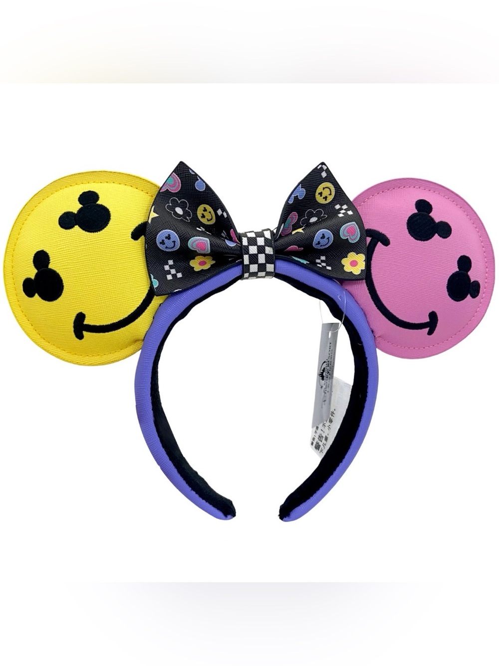 NWT DISNEY LOUNGEFLY Happy Face Colorful Y2K Mickey Minnie Ears Bow Headband